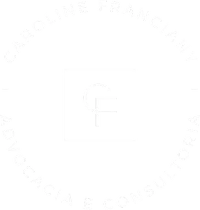 Logo com as iniciais C e F e o texto: Caroline Franciany - Advocacia e Consultoria